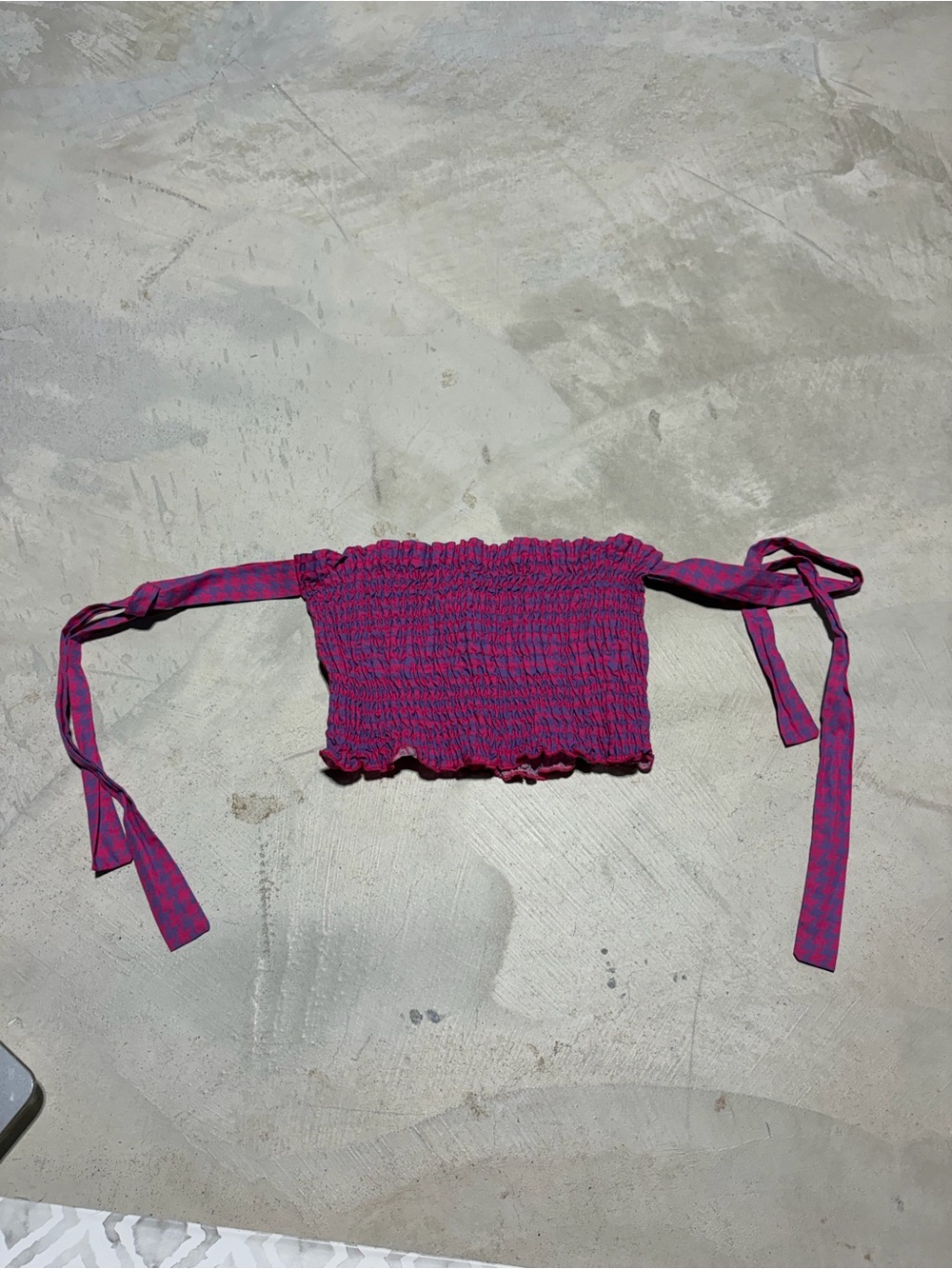 Theme Pink Ruched Tube Top with Ruffled tie sleeves large